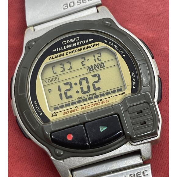 Casio A-V3 LCD digital voice recorder watch 1589 Runs Working Vintage - Picture 4 of 14